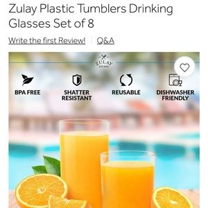 New in Box Set of 8 Plastic Water Tumblers